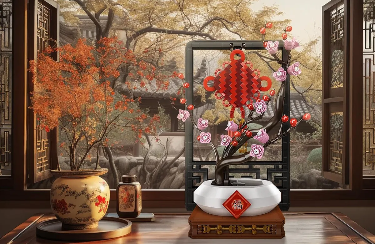 لگو مولدکینگ 10014 گلدان شکوفه آلو گره چینی plum Chinese knot